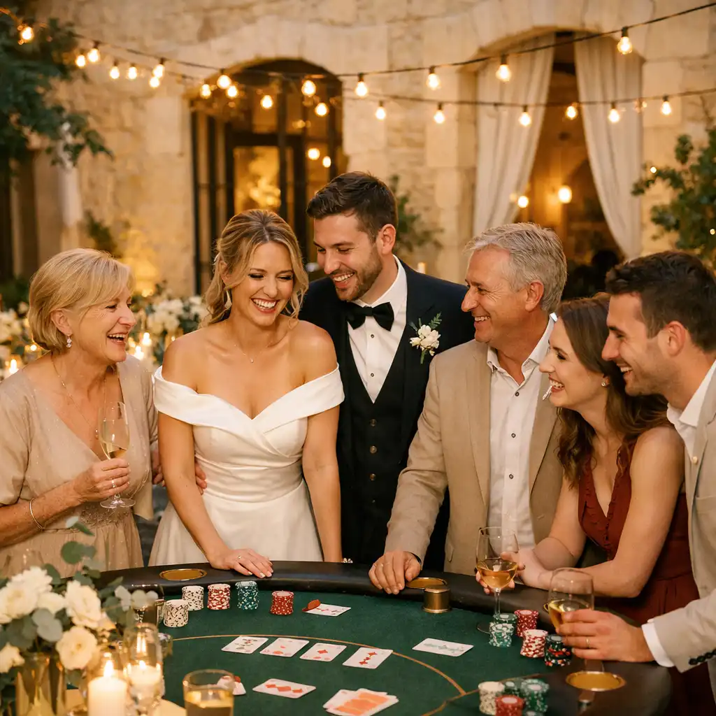 Couple et invités pendant une réception de mariage élégante dans un boutique-hôtel